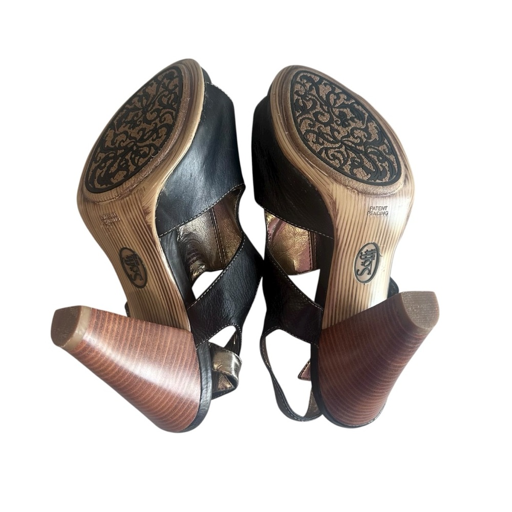 Sofft Black Leather Slingback Peep Toe Heels | Stacked Cone Heel | Comfort Style - Picture 3 of 5